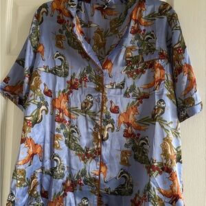 💜 THEIR NIBS- Lavender Blue Forest Animals Shorts Shirt PJ Set Satin